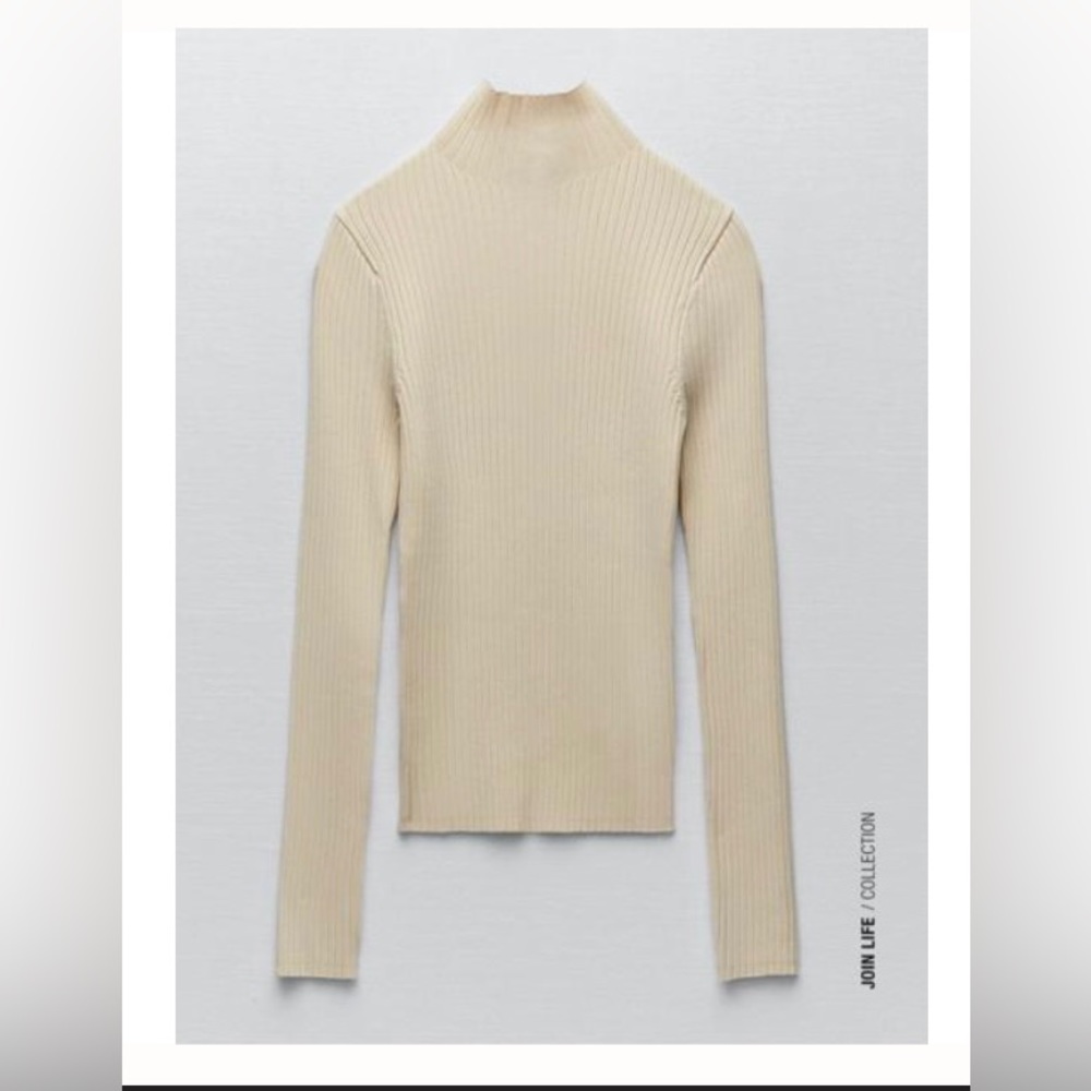 Zara cream ribbed mockneck